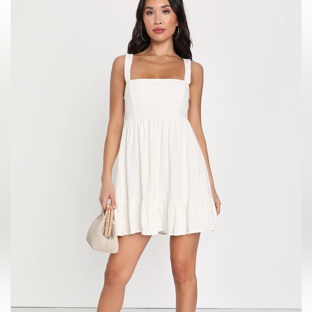 Darling Perfection White Tiered Tie-Back Mini Skater Dress
